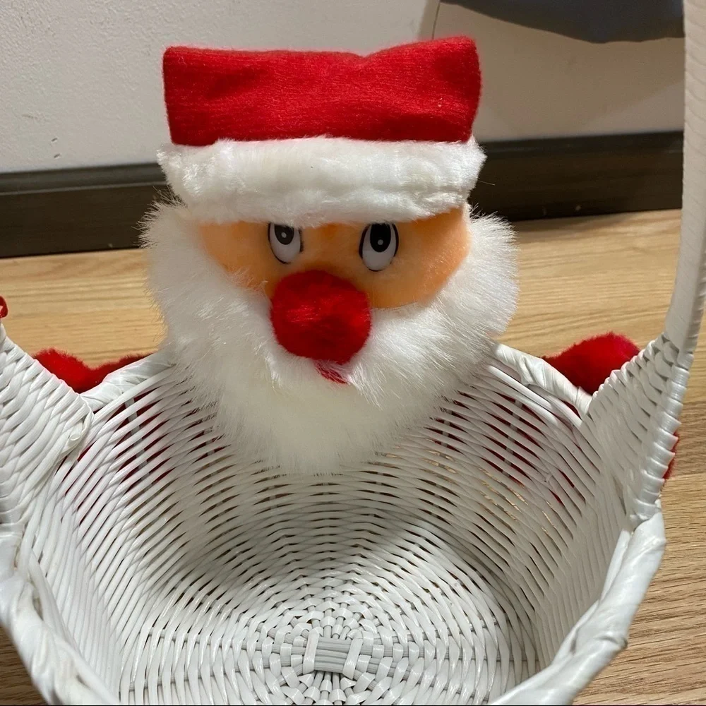 Vintage Santa Clause Basket White Christmas Holiday